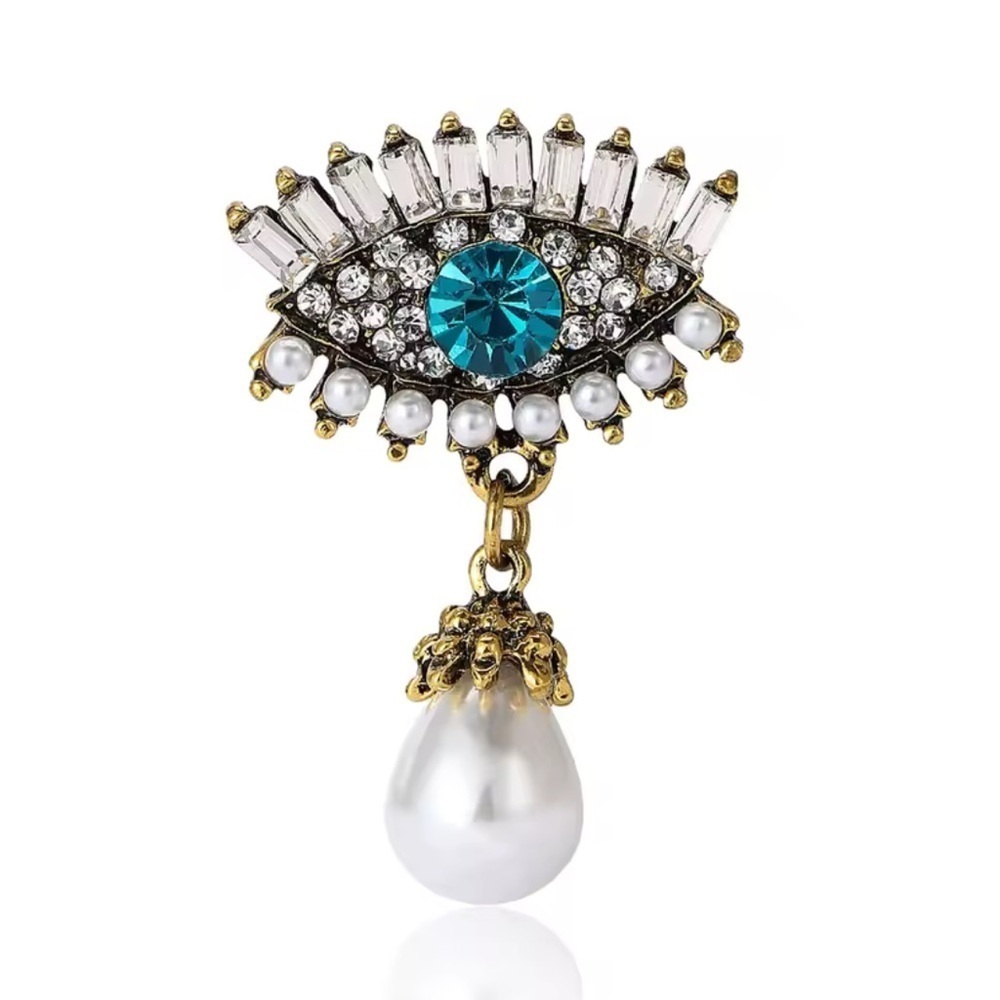 Azure Eye of Elegance Pearl Gold Brooch